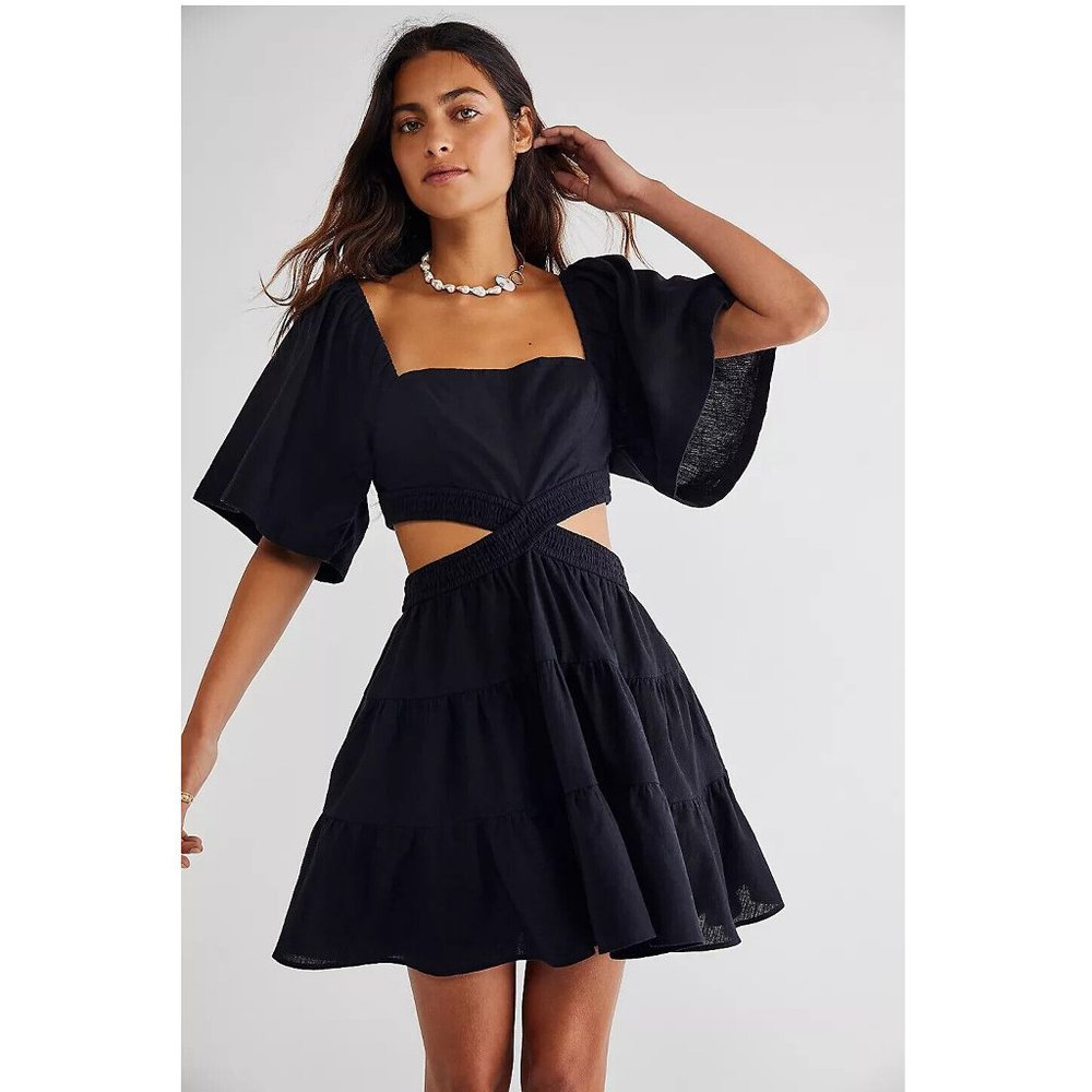 Free People Black Flutter Sleeve Sundress